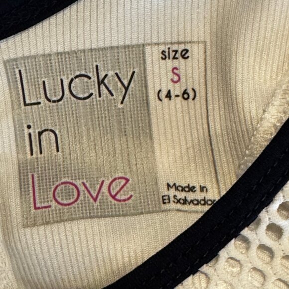 Lucky in Love White Long Sleeve Mesh Insert Top with Navy Trim Size Small - Picture 4 of 8